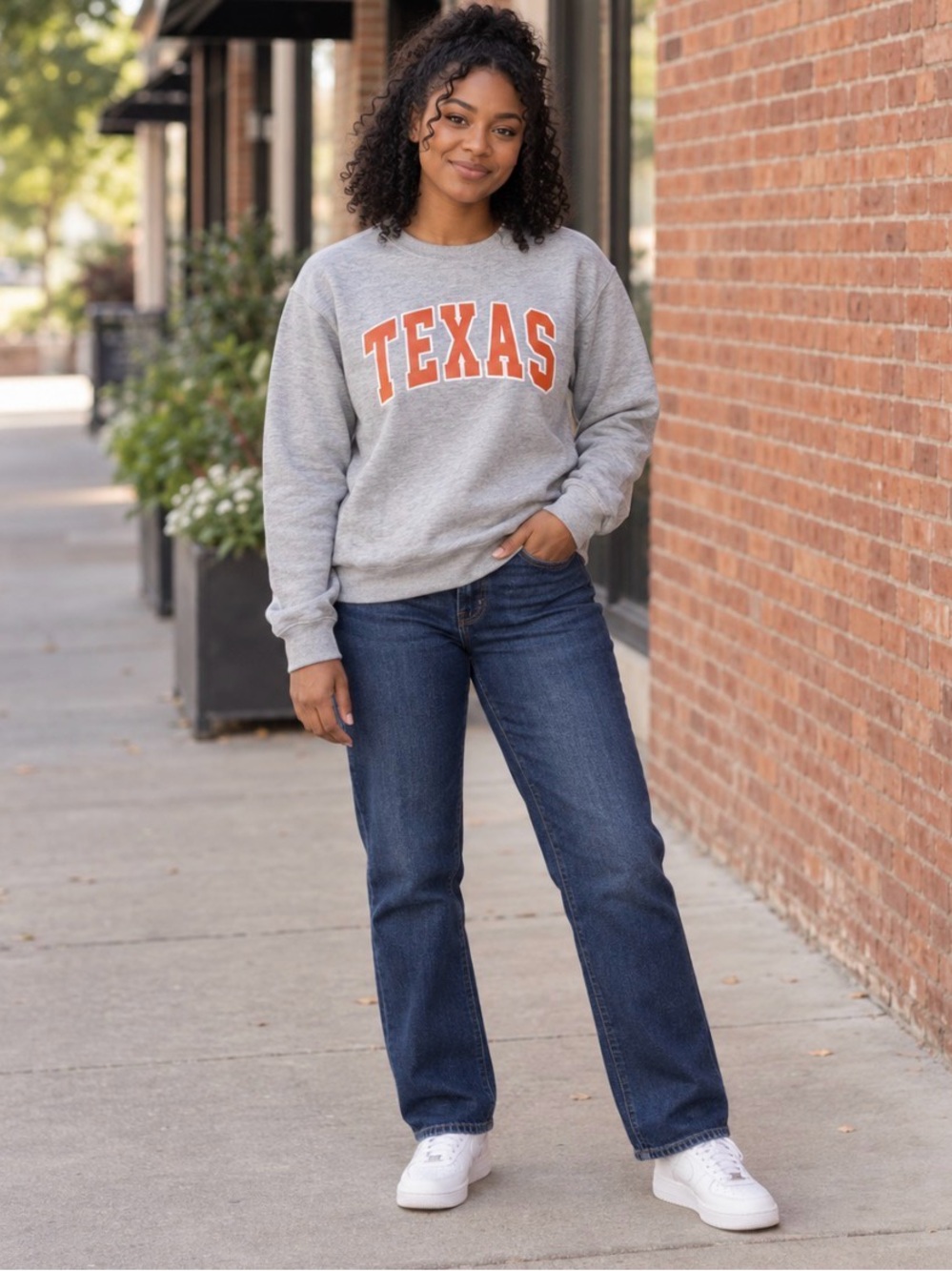 SHEIN Gray Crewneck Sweatshirt with Orange TEXAS Print